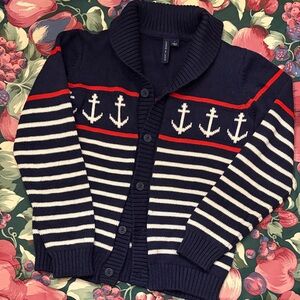 Janie and Jack Nautical Anchor Navy Cardigan with Red and White Stripes